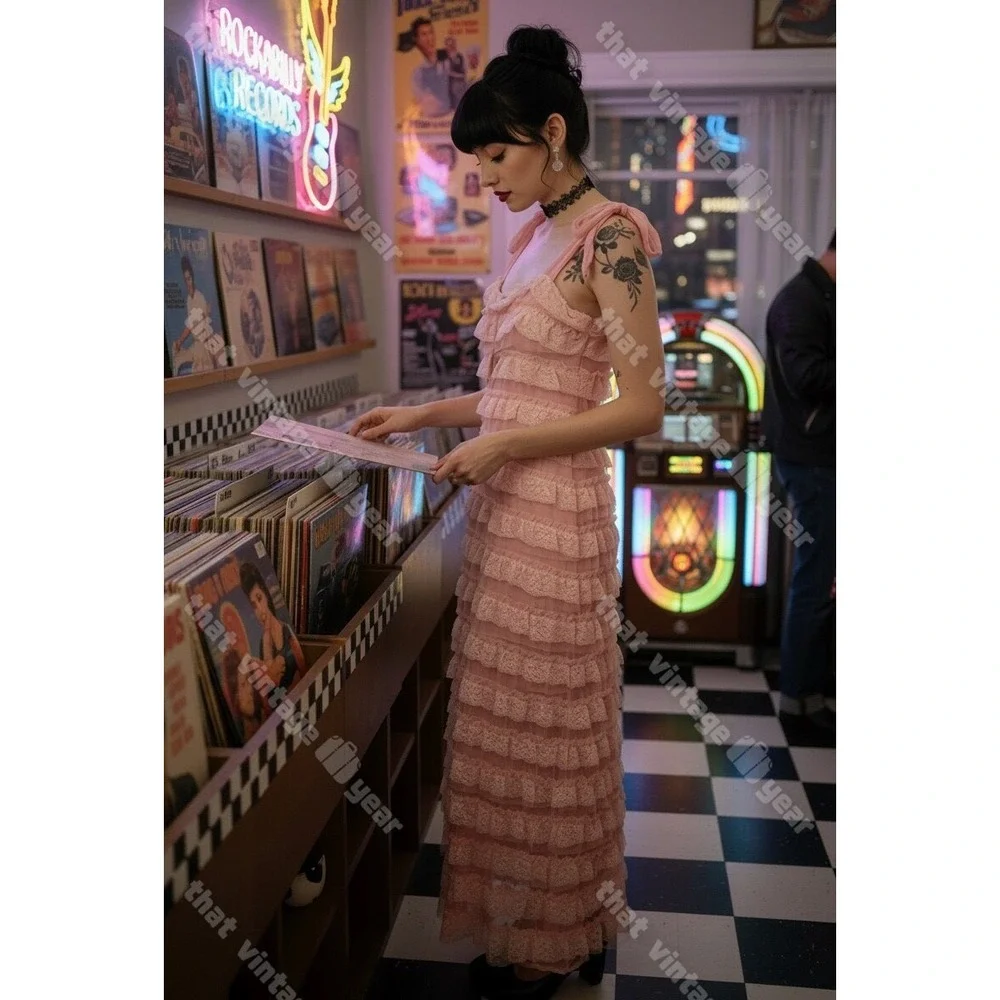 Dolls Kill Sugar Thrillz Regency Pink Lace Maxi Dress, XL NWT
